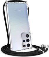 Samsung S22 Ultra Hoesje transparant met Koord - Samsung Galaxy S22 ultra hoesje draagkoord - Goedkoop - Necklace - Neckstrap - Telefoon koord - Telefoonhoesje met koord
