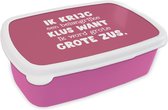 Broodtrommel Roze - Lunchbox - Brooddoos - Spreuken - Quotes - Ik word grote zus - Zus - Zusje - Broertje - 18x12x6 cm - Kinderen - Meisje