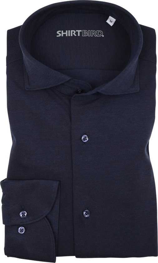 SHIRTBIRD | Eagle | Overhemd | Donker Blauw | NAVY | Jersey Pique |  100% Katoen | Stretch | Wash it-Hang it-Wear it |Knitted shirt| Premium Shirts | Maat XXL