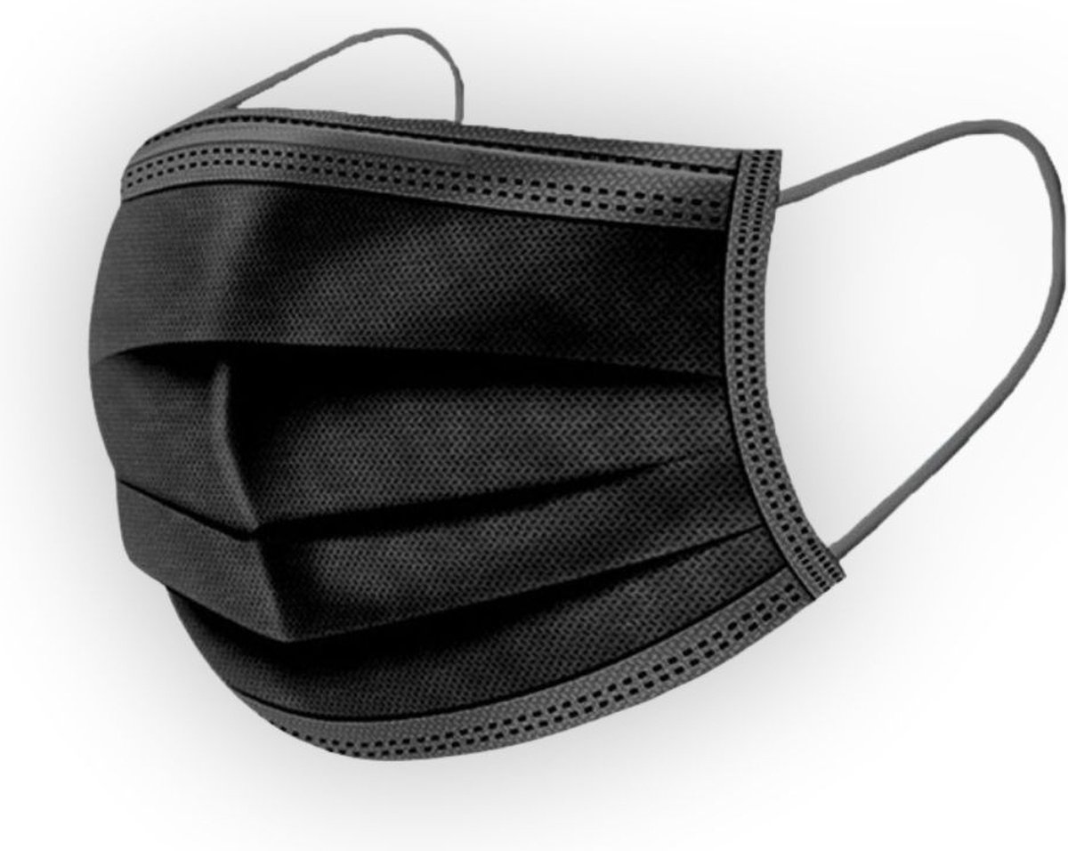 Medisch 3laags gezichtsmaskers - mondmasker IIR - mondkapje (zwart) - 50 per doos - Merkloos