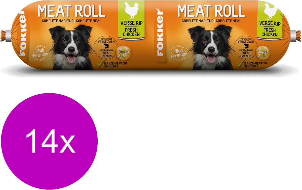 14x Fokker Meat Roll Hondenvoer Nat Kip - Zalm 350 gr