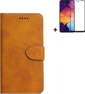 Motorola Moto E30/ Moto E40 Hoesje - Motorola Moto E30/ Moto E40 Screenprotector - Wallet Bookcase Cognac Bruin + Full Screenprotector