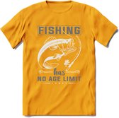 Fishing Has No Age Limit - Vissen T-Shirt | Grijs | Grappig Verjaardag Vis Hobby Cadeau Shirt | Dames - Heren - Unisex | Tshirt Hengelsport Kleding Kado - Geel - S
