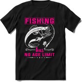 Fishing Has No Age Limit - Vissen T-Shirt | Roze | Grappig Verjaardag Vis Hobby Cadeau Shirt | Dames - Heren - Unisex | Tshirt Hengelsport Kleding Kado - Zwart - 3XL