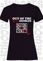 OUT OF THE BOX DENKEN dames shirt - Zwart - Maat XL - korte mouwen - grappige teksten - leuke shirts - humor - quotes - kwoots - kado - cadeau - Anders denken