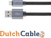 DutchCable Premium series - USB C oplaadkabel 1 meter - USB C kabel - USB C naar USB A - zwart/grijs - Katoen mantel - Samsung - Huawei - Android - OnePlus - oplaadkabel - sony - 1