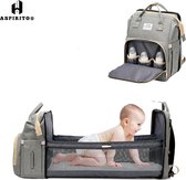 Aspirito® Premium 3 - in - 1 Luier- en Verzorgingstas - Baby Rug Tas - Diaper Backpack Bag - Reis Rugzak - Grote Capaciteit  Unisex  - Grijs - opvouwbaar bed