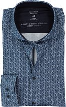 OLYMP Luxor modern fit overhemd 24/7 - mouwlengte 7 - blauw tricot dessin (contrast) - Strijkvriendelijk - Boordmaat: 38