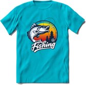 Fishing - Vissen T-Shirt | Grappig Verjaardag Vis Hobby Cadeau Shirt | Dames - Heren - Unisex | Tshirt Hengelsport Kleding Kado - Blauw - L