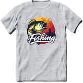 Fishing - Vissen T-Shirt | Grappig Verjaardag Vis Hobby Cadeau Shirt | Dames - Heren - Unisex | Tshirt Hengelsport Kleding Kado - Licht Grijs - Gemaleerd - 3XL