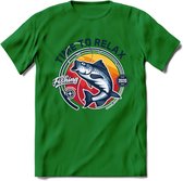Fishing - Vissen T-Shirt | Grappig Verjaardag Vis Hobby Cadeau Shirt | Dames - Heren - Unisex | Tshirt Hengelsport Kleding Kado - Donker Groen - XXL