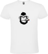 Wit t-shirt met Gorilla en sigaar grote print Size M