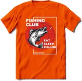 Fishing Club - Vissen T-Shirt | Grappig Verjaardag Vis Hobby Cadeau Shirt | Dames - Heren - Unisex | Tshirt Hengelsport Kleding Kado - Oranje - S