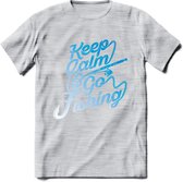 Keeo Calm Go Fishing - Vissen T-Shirt | Grappig Verjaardag Vis Hobby Cadeau Shirt | Dames - Heren - Unisex | Tshirt Hengelsport Kleding Kado - Licht Grijs - Gemaleerd - XXL