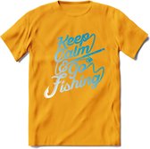 Keeo Calm Go Fishing - Vissen T-Shirt | Grappig Verjaardag Vis Hobby Cadeau Shirt | Dames - Heren - Unisex | Tshirt Hengelsport Kleding Kado - Geel - S