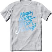 Keeo Calm Go Fishing - Vissen T-Shirt | Grappig Verjaardag Vis Hobby Cadeau Shirt | Dames - Heren - Unisex | Tshirt Hengelsport Kleding Kado - Licht Grijs - Gemaleerd - XL