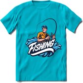 Fishing - Vissen T-Shirt | Grappig Verjaardag Vis Hobby Cadeau Shirt | Dames - Heren - Unisex | Tshirt Hengelsport Kleding Kado - Blauw - S