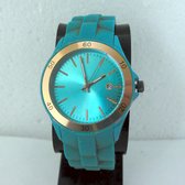 Hetty'S - Groen-Blauw horloge - met rubber band - datum