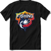 Fishing - Vissen T-Shirt | Grappig Verjaardag Vis Hobby Cadeau Shirt | Dames - Heren - Unisex | Tshirt Hengelsport Kleding Kado - Zwart - XL