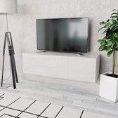 Furnibella - Tv-Meubel Spaanplaat Hoogglans Wit en Eikenkleur Televisie Kast Hifi