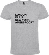 Grijs t-shirt met " London, Paris , New York, Amersfoort " print Zwart size L