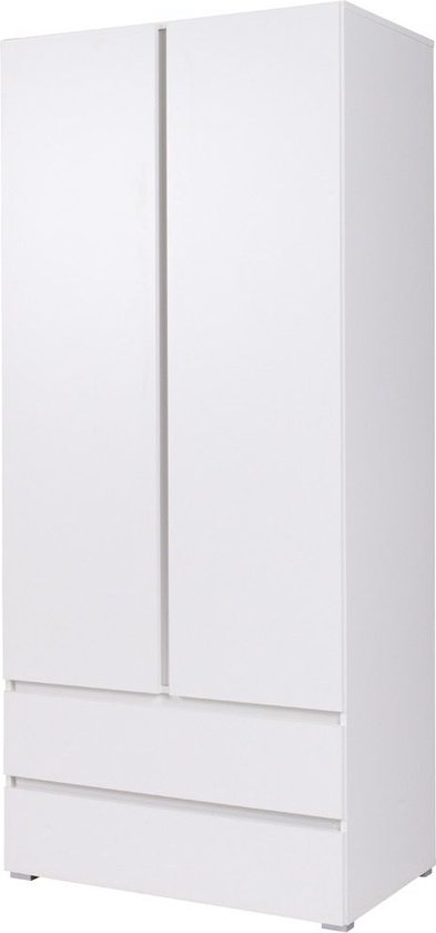 InspireMe- Kast met twee lades + twee deuren, Kledingkast - (BxDxH 92cm,51 cm,204 cm)M02 Moon (Wit)