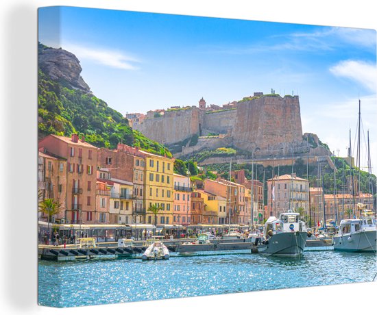 Canvas Schilderij De haven van Bonifacio op het eiland Corsica in Frankrijk - Wanddecoratie