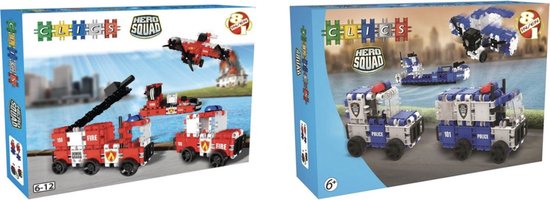 Clics Hero-set: 1 doos Hero Squad Politie en 1 doos Hero Squad Brandweer