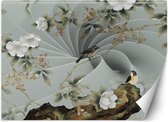 Trend24 - Behang - Vogel Op Een Tak - Vliesbehang - Fotobehang Bloemen - Behang Woonkamer - 254x184 cm - Incl. behanglijm