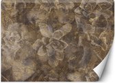 Trend24 - Behang - Bloemen In Goud - Behangpapier - Behang Woonkamer - Fotobehang - 150x105 cm - Incl. behanglijm