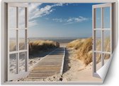 Trend24 - Behang - Raam - Naar Beneden Gaan Naar Het Strand - Behangpapier - Fotobehang Natuur - Behang Woonkamer - 140x100 cm - Incl. behanglijm