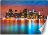 Trend24 - Behang - Manhattan 'S Nachts - Behangpapier - Fotobehang - Behang Woonkamer - 450x315 cm - Incl. behanglijm