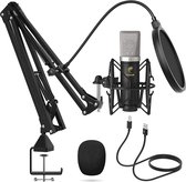 Tonor TC-2030 Condensatormicrofoon, usb-nier, computermicrofoon, kit met 14 mm membraan/verbeterde microfoonarmstandaard, microfoonspin voor streaming, opname, games, podcasting, Y