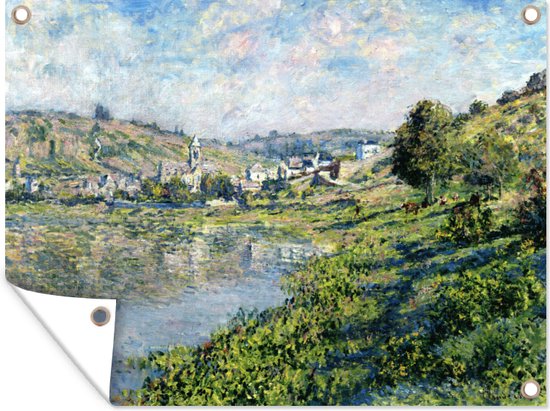 Tuinschilderij Landscape at Vetheuil - Schilderij van Claude Monet - 80x60 cm - Tuinposter - Tuindoek - Buitenposter