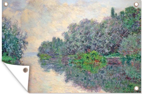 Tuindecoratie Ochtend op de Seine bij Giverny - Schilderij van Claude Monet - 60x40 cm - Tuinposter - Tuindoek - Buitenposter