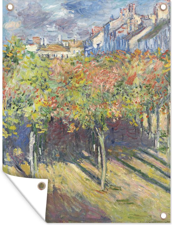 Tuinschilderij De lindebomen in Poissy - Schilderij van Claude Monet - 60x80 cm - Tuinposter - Tuindoek - Buitenposter
