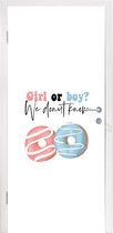 Deursticker Gender reveal - Girl or Boy we Donut know - Jongetje of Meisje - Spreuken - 85x215 cm - Deurposter