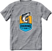 Fishing - Vissen T-Shirt | Grappig Verjaardag Vis Hobby Cadeau Shirt | Dames - Heren - Unisex | Tshirt Hengelsport Kleding Kado - Donker Grijs - Gemaleerd - L