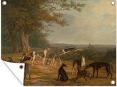 Tuinposter - Tuindoek - Tuinposters buiten - Nine greyhounds in a landscape - schilderij van Jacques Laurent Agasse - 120x90 cm - Tuin