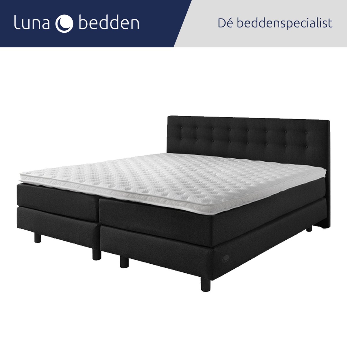 Luna Bedden - Boxspring Bella - 140x200 Compleet Zwart Geknoopt Bed
