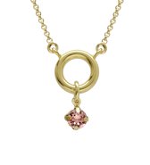 Cadeau voor haar - Victoria Cruz A4095-52DG Zilveren Ketting - Dames - Hangertje - Cirkel met Hangertje - 9,9 mm Doorsnee - Kristal - 4,4 mm - Champagne - Ankerschakel - 38 + 5 cm - Zilver- Gold Plated (Verguld/Goud op Zilver)