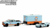 Chevrolet Silverado 2021 & Chevrolet Corvette C8 Stingray With Enclosed Car Trailer "Gulf" 1/64 Greenlight Collectibles