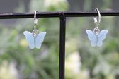 Bubbels Sieraden Handgemaakte Oorbellen Vlinder Blauw Zilverkleurig