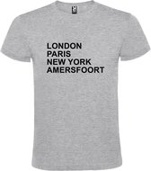 Grijs t-shirt met " London, Paris , New York, Amersfoort " print Zwart size XS