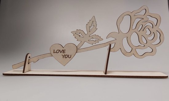 Rozen beeld met 'Love you' - Valentijn - Love you - Roos - Beeld - Hout