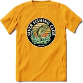 Fishing Club - Vissen T-Shirt | Beige | Grappig Verjaardag Vis Hobby Cadeau Shirt | Dames - Heren - Unisex | Tshirt Hengelsport Kleding Kado - Geel - XXL