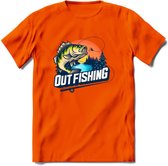 Fishing - Vissen T-Shirt | Beige | Grappig Verjaardag Vis Hobby Cadeau Shirt | Dames - Heren - Unisex | Tshirt Hengelsport Kleding Kado - Oranje - XXL