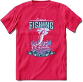 Fishing - Vissen T-Shirt | Grappig Verjaardag Vis Hobby Cadeau Shirt | Dames - Heren - Unisex | Tshirt Hengelsport Kleding Kado - Roze - XXL