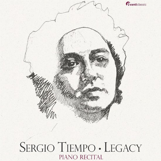 Schets van Sergio Tiempo's gezicht met 'Sergio Tiempo • Legacy PIANO RECITAL' onderaan.
