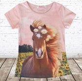 Paarden shirt roze bloem -s&C-146/152-t-shirts meisjes